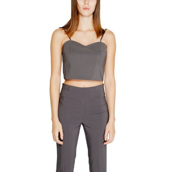Rinascimento Gray Crop Top Pant Set Women Gray Clothing